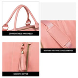 Pink  PU Leather Foldable Garment Bag, Women's Travel Duffel with Suit Carrier, Multi-Function Storage - Rear View