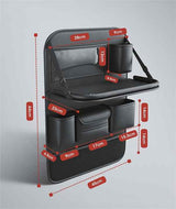 Black Car Seat Back Organizer with Foldable Tray, Leather Backseat Storage Bag, Multi-Pocket Vehicle Organizer - Side View