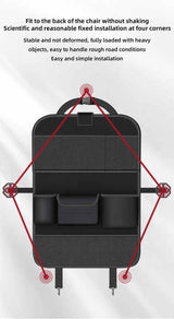 Black Car Seat Back Organizer with Foldable Tray, Leather Backseat Storage Bag, Multi-Pocket Vehicle Organizer - Top-Down View