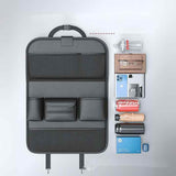 Black Car Seat Back Organizer with Foldable Tray, Leather Backseat Storage Bag, Multi-Pocket Vehicle Organizer - 45-Degree Angle
