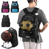 Black Large Capacity Sports Backpack, Waterproof Basketball & Soccer Bag, Separate Shoe Compartment, Student Backpack - Front View