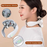 White Portable Electric Neck Massager – Intelligent Pulse Therapy with Heat and 4 Massage Heads - Front View