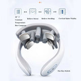 White Portable Electric Neck Massager – Intelligent Pulse Therapy with Heat and 4 Massage Heads - 45-Degree Angle