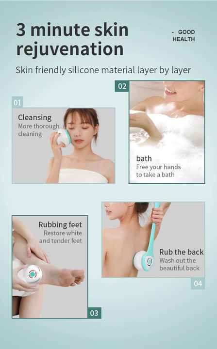 White Electric Bath Brush & Multi-Functional Massager ??Long Handle Waterproof Body Cleansing Tool