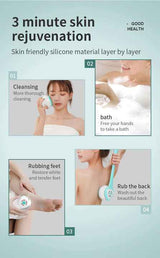 Green Electric Bath Brush & Multi-Functional Massager - Long Handle Waterproof Body Cleansing Tool - Side View