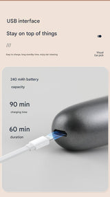 White Rechargeable Visual Electric Ear Cleaner with LED Light – Safe and Effective Ear Wax Removal Tool for Adults and Children - 45-Degree Angle