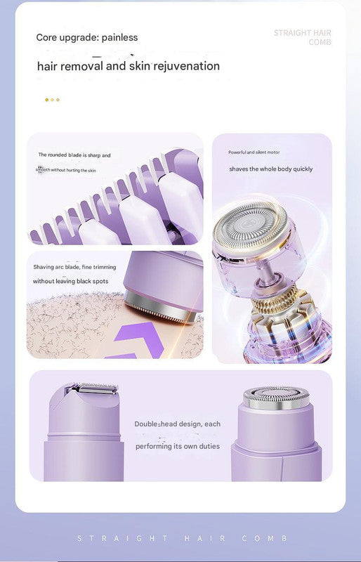 Purple Portable Wireless Electric Hair Remover Dual-Head Rechargeable Mini Shaver for Women s Sensitive Areas