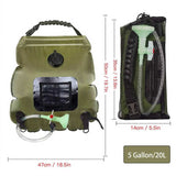 Green Portable Solar Camping Shower Bag, Foldable 20L Outdoor Water Storage Bag with Temperature Display for Easy Use - Side View