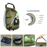 Green Portable Solar Camping Shower Bag, Foldable 20L Outdoor Water Storage Bag with Temperature Display for Easy Use - Top-Down View