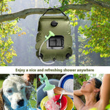 Green Portable Solar Camping Shower Bag, Foldable 20L Outdoor Water Storage Bag with Temperature Display for Easy Use - 45-Degree Angle