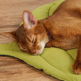 1 Pcs Yellow Leaf-Shaped Pet Sleeping Mat - Durable Dog Floor Pad & Cat Bed for Sleeping and Playtime - Top-Down View