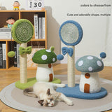 Blue Durable Mushroom Cat Scratching Post - Anti-Slip, No Debris Cat Scratch Pad with Sofa Protection for Small Cats - Front View