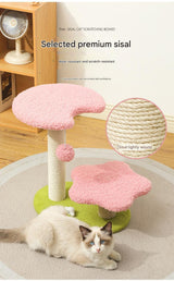 Pink Compact Cat Climbing Frame with Dual-Level Sisal Posts and Playful Design – Perfect for Scratching and Jumping - 45-Degree Angle