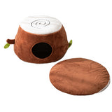 M Convertible Tree Stump Cat Bed - Foldable, Dual-Use, Four-Season Pet Nest with Double Doors - Front View