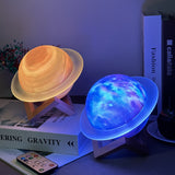 Yellow 3D Saturn Ring Bluetooth Speaker with Adjustable LED Lights, HiFi Bass, USB Charging, and Immersive Sound for Home and Desktop Use - Side View