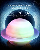 Yellow 3D Saturn Ring Bluetooth Speaker with Adjustable LED Lights, HiFi Bass, USB Charging, and Immersive Sound for Home and Desktop Use - Top-Down View