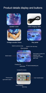 Purle And Blue 3D Saturn Ring Bluetooth Speaker with Adjustable LED Lights, HiFi Bass, USB Charging, and Immersive Sound for Home and Desktop Use - Close-Up Angle