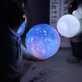 Holding the romantic moon (grey top + navy blue pants) Creative Astronaut Bluetooth Speaker with 3D Starry Sky Lighting, Portable Wireless Moon Lamp Speaker - Perfect Gift for Space Enthusiasts - Front View
