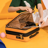 Orange Mini 16-Inch Password-Protected ABS Storage and Carry-On Luggage Box | Front-Opening Cosmetic Organizer | Lightweight 1.46kg Travel Case - Front View
