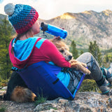 Blue Portable Outdoor Camping Seat Pad with Backrest, Foldable & Waterproof Concert Cushion, 600D Oxford Fabric, Ideal for Hiking & Picnics - Front View