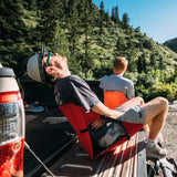 Black And Red Portable Outdoor Camping Seat Pad with Backrest, Foldable & Waterproof Concert Cushion, 600D Oxford Fabric, Ideal for Hiking & Picnics - Top-Down View