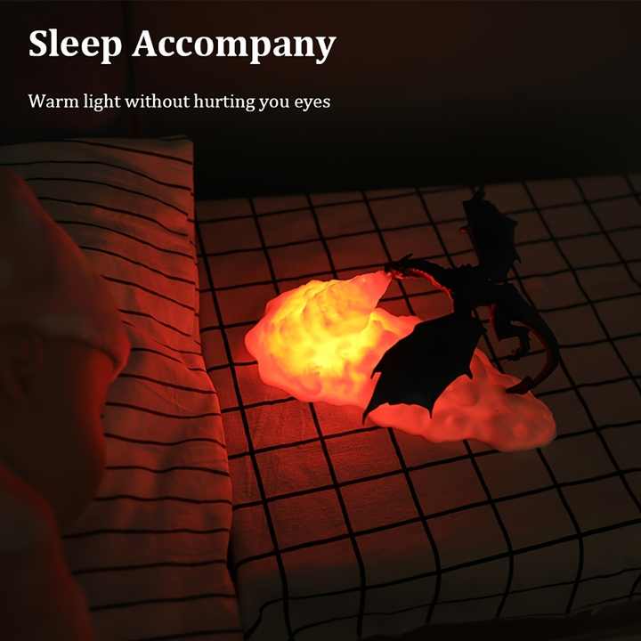 Red Fire Dragon 3D Printed LED Dragon Flame Night Light ??Unique Decorative Lamp for Desk, Bedroom & Gift Ideas