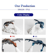 Blue Ice Dragon 3D Printed LED Dragon Flame Night Light - Unique Decorative Lamp for Desk, Bedroom & Gift Ideas - Top-Down View