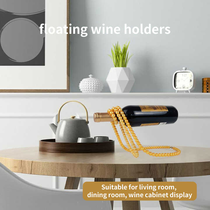 Gold Modern Floating Pearl Wine Bottle Holder ??Elegant Home Decor, Unique Kitchen Accessory for Dining, Bar, and Living Room