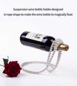 Black Modern Floating Pearl Wine Bottle Holder - Elegant Home Decor, Unique Kitchen Accessory for Dining, Bar, and Living Room - Front View
