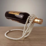 Black Modern Floating Pearl Wine Bottle Holder - Elegant Home Decor, Unique Kitchen Accessory for Dining, Bar, and Living Room - 45-Degree Angle