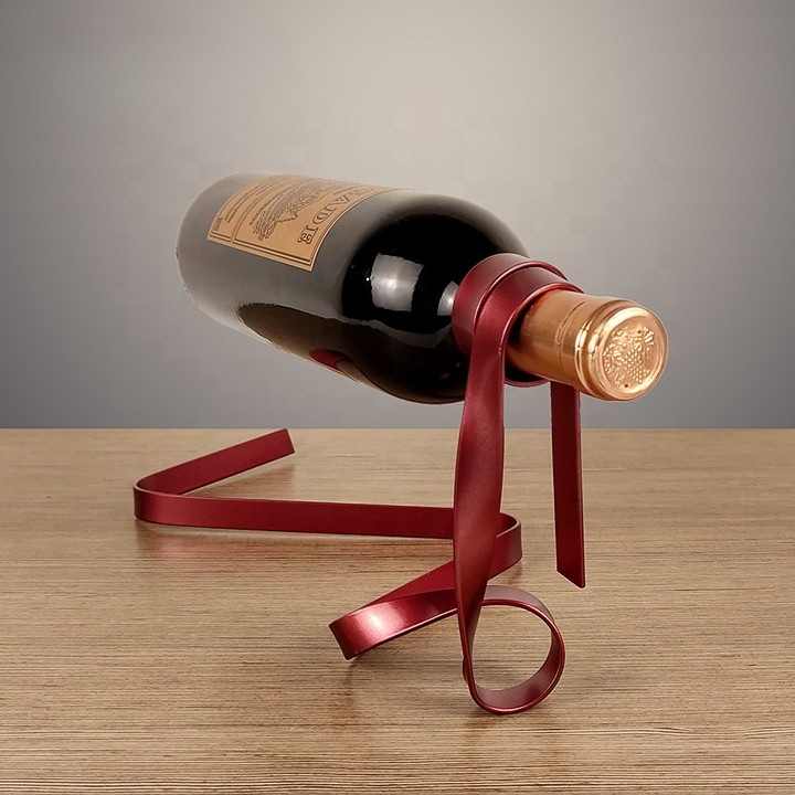 Red Modern Ribbon Wine Bottle Holder - Creative Floating Wine Rack for Home and Bar D?cor
