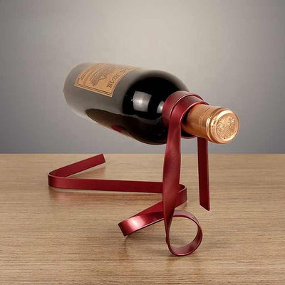 Red Modern Ribbon Wine Bottle Holder - Creative Floating Wine Rack for Home and Bar D?cor