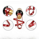 Red Modern Ribbon Wine Bottle Holder - Creative Floating Wine Rack for Home and Bar Décor - Front View