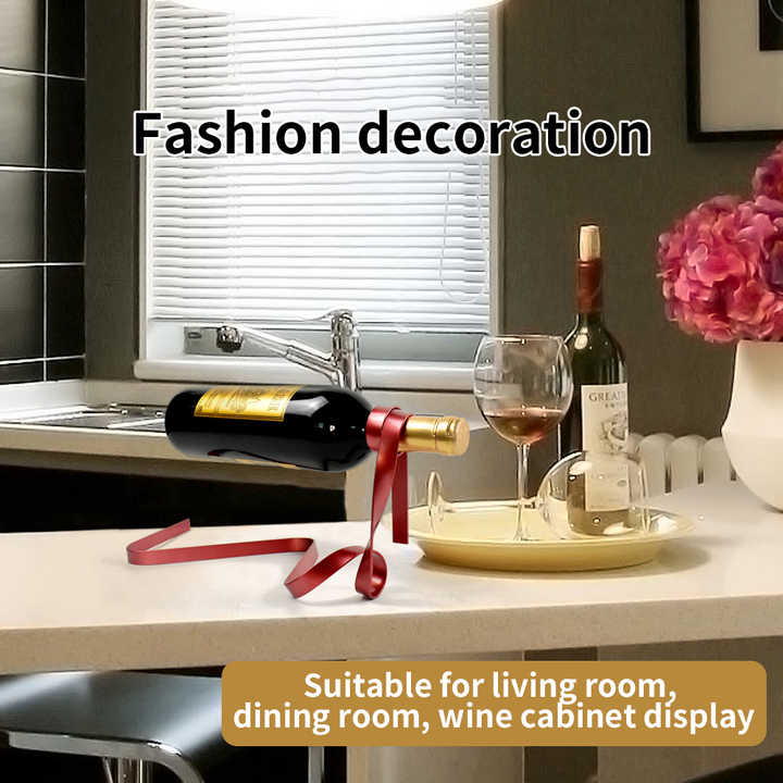 Black Modern Ribbon Wine Bottle Holder - Creative Floating Wine Rack for Home and Bar D?cor