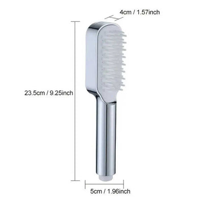 Silver Handheld Shower Head with Silicone Brush and Massage Function ??High-Pressure Water Spray