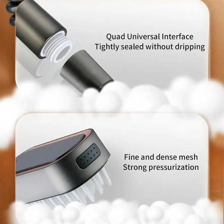 Silver Handheld Shower Head with Silicone Brush and Massage Function ??High-Pressure Water Spray