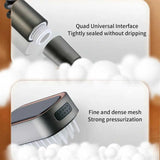 White Handheld Shower Head with Silicone Brush and Massage Function - High-Pressure Water Spray - Side View