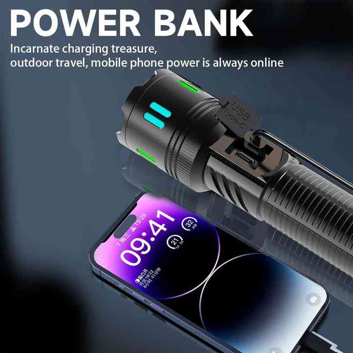 Carton Box Rechargeable High-Power Emergency Flashlight ??Super Bright Portable Outdoor Patrol Torch with Digital Display