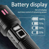 Gift Box Rechargeable High-Power Emergency Flashlight - Super Bright Portable Outdoor Patrol Torch with Digital Display - Top-Down View