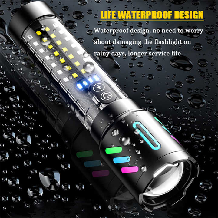 LED Rechargeable Laser Flashlight ??Multifunctional Type-C Strong Light Torch with Adjustable Zoom