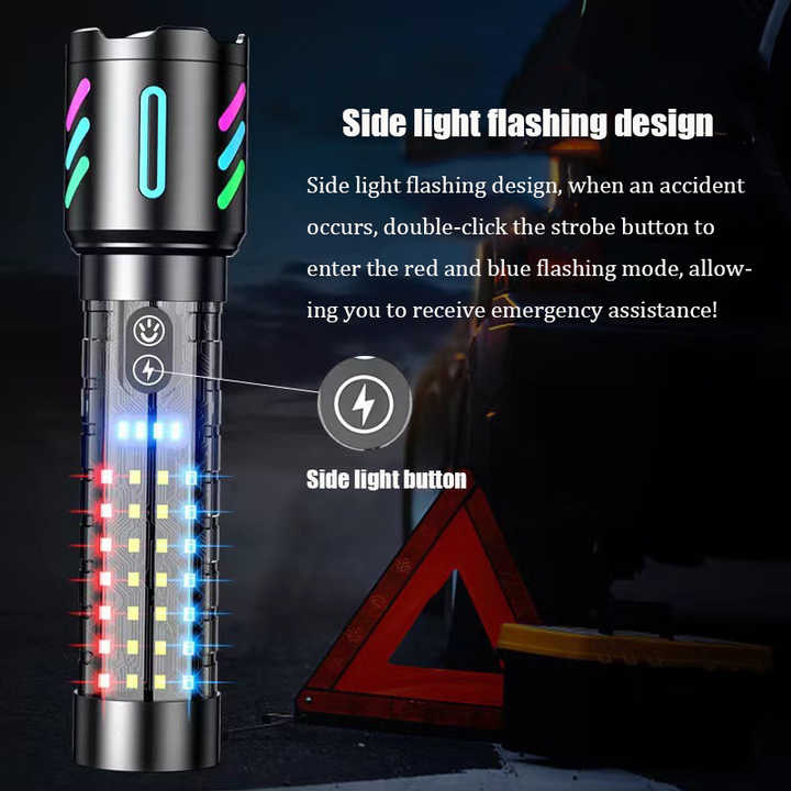 LED Rechargeable Laser Flashlight ??Multifunctional Type-C Strong Light Torch with Adjustable Zoom
