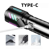 LED Rechargeable Laser Flashlight – Multifunctional Type-C Strong Light Torch with Adjustable Zoom - 45-Degree Angle