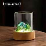 Blue-green Glass Mountain Ambient Night Light ??USB Rechargeable Touch Control Bedside Lamp ??Adjustable 3-Color Light