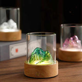 Blue-green Glass Mountain Ambient Night Light ??USB Rechargeable Touch Control Bedside Lamp ??Adjustable 3-Color Light
