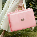 Dark Pink Travel Storage Organizer Bag - Multi-Compartment Lightweight Foldable Luggage Organizer for Clothes, Underwear, and Accessories - Portable and Durable Packing Solution for Travel & Business Trips - Side View