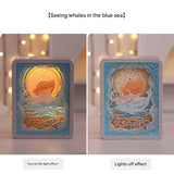 Whale Watching In The Blue Sea 3D Paper Carving Night Light - USB Or Battery Powered Decorative Bedside Lamp | Atmosphere Lamp for Bedroom | Creative