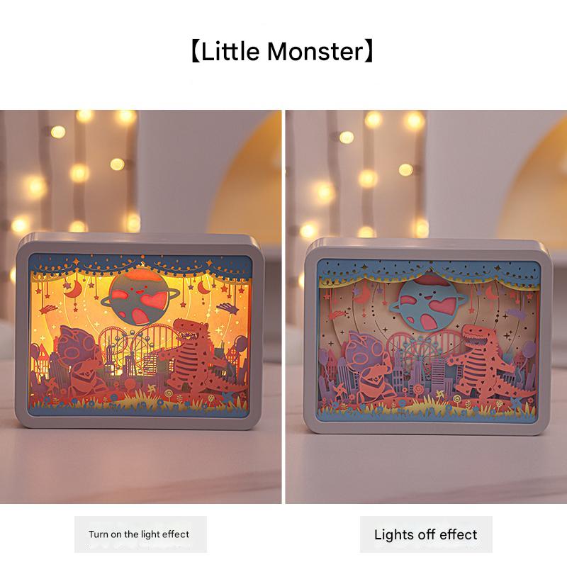 Little Monsters 3D Paper Carving Night Light - USB Or Battery Powered Decorative Bedside Lamp | Atmosphere Lamp for Bedroom | Creative Starry Night