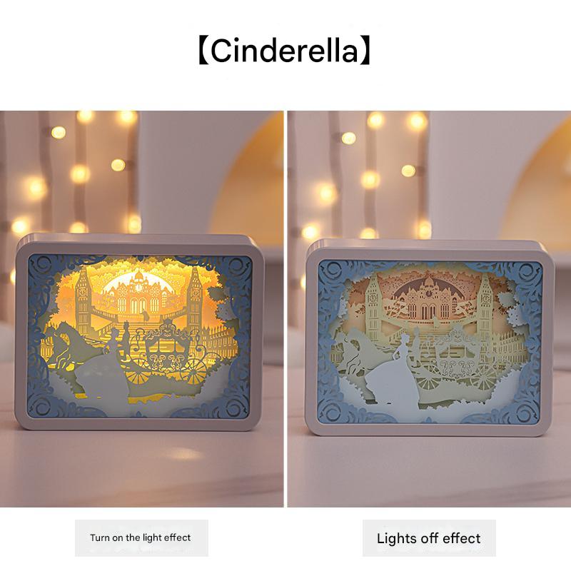 Cinderella 3D Paper Carving Night Light - USB Or Battery Powered Decorative Bedside Lamp | Atmosphere Lamp for Bedroom | Creative Starry Night and