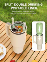 Beige 40oz Silicone Dual-Chamber Cup Separator - Food-Grade Drink Divider, Cold Drink Mug with Separate Compartments, BPA-Free Silicone Liner for