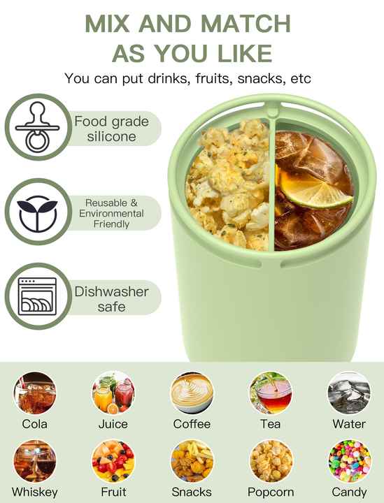 Beige 40oz Silicone Dual-Chamber Cup Separator - Food-Grade Drink Divider, Cold Drink Mug with Separate Compartments, BPA-Free Silicone Liner for